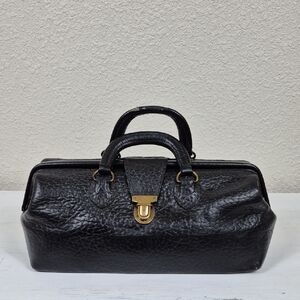 Vintage Lilly Black Pebbled Leather Doctor's Bag Structured Frame